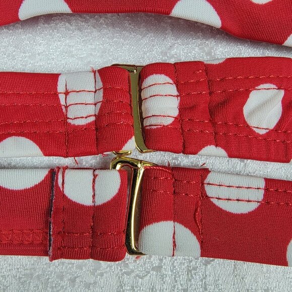 Red With White Polka Dot Bikini Top Plus Size 18 Ruched Padded Triangle Halter - Picture 5 of 8